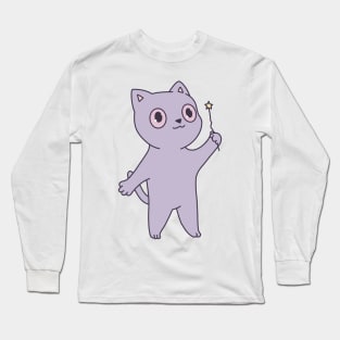 Cute purple cat illustration magic wand Long Sleeve T-Shirt